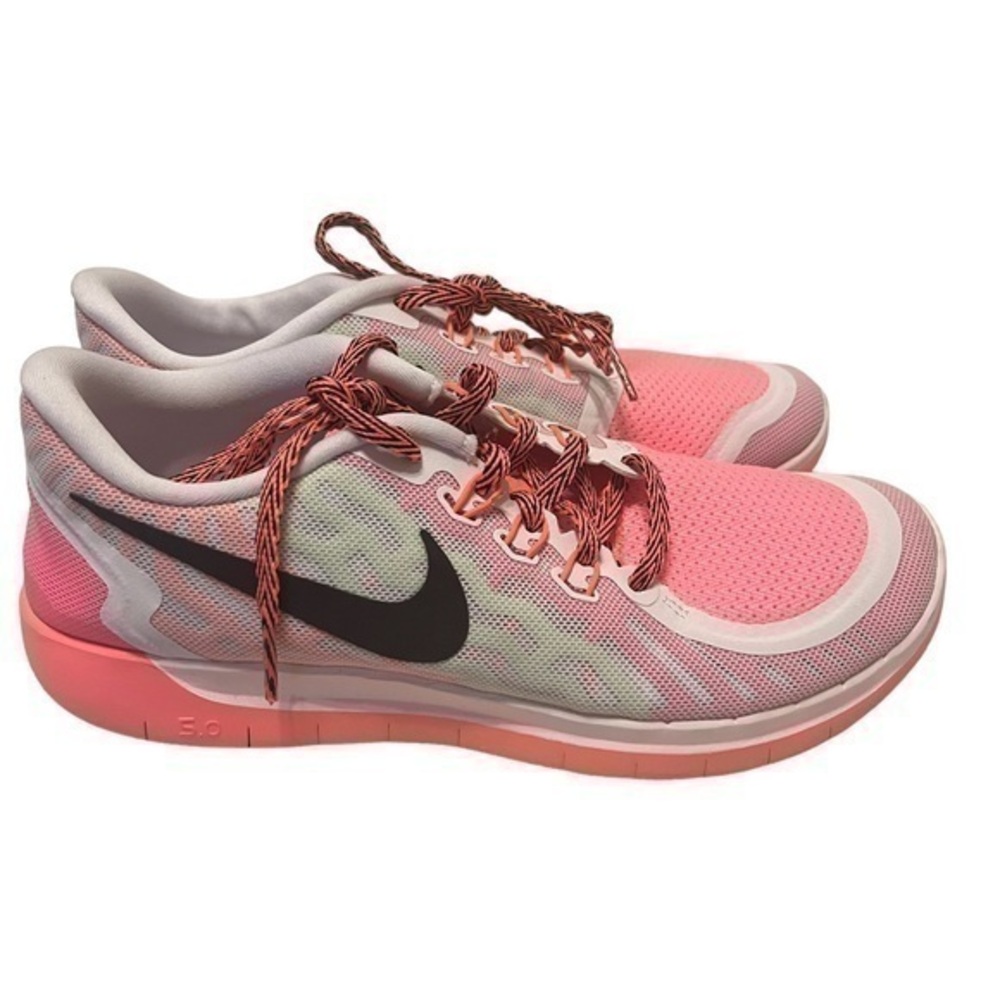 Nike Free 5.0 White Blk Pink Pow 6.5 Y